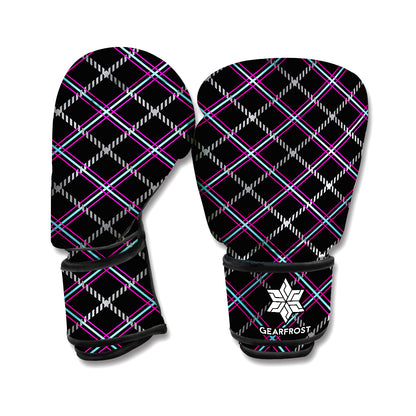Black Grey Blue And Pink Tartan Print Boxing Gloves