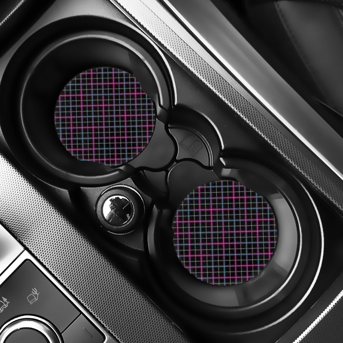 Black Grey Blue And Pink Tartan Print Car Coasters