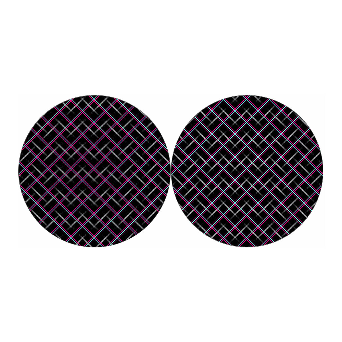 Black Grey Blue And Pink Tartan Print Car Coasters