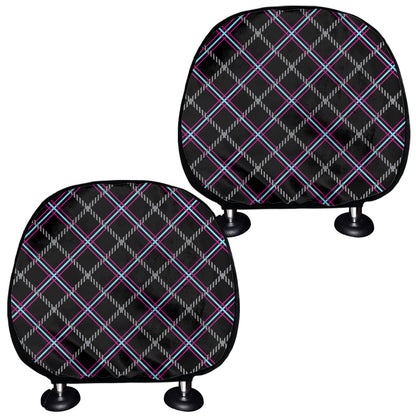 Black Grey Blue And Pink Tartan Print Car Headrest Covers