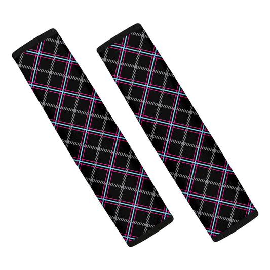 Black Grey Blue And Pink Tartan Print Car Seat Belt Covers