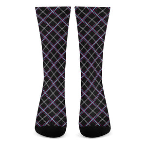 Black Grey Blue And Pink Tartan Print Crew Socks