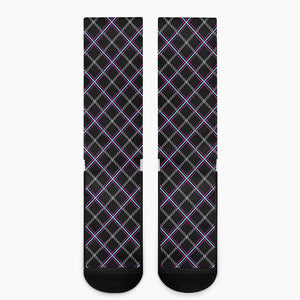 Black Grey Blue And Pink Tartan Print Crew Socks