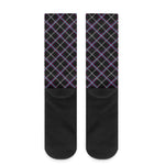 Black Grey Blue And Pink Tartan Print Crew Socks