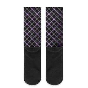 Black Grey Blue And Pink Tartan Print Crew Socks