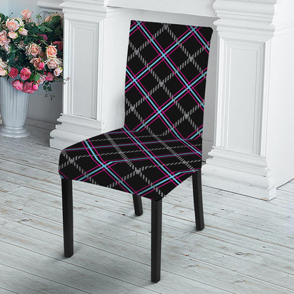 Black Grey Blue And Pink Tartan Print Dining Chair Slipcover