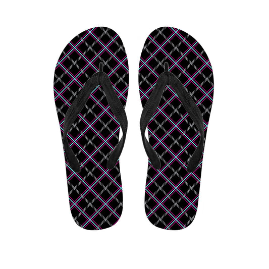 Black Grey Blue And Pink Tartan Print Flip Flops