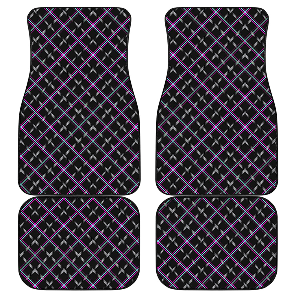 Black Grey Blue And Pink Tartan Print Front and Back Car Floor Mats