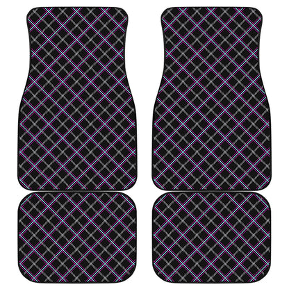 Black Grey Blue And Pink Tartan Print Front and Back Car Floor Mats