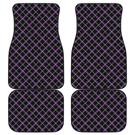 Black Grey Blue And Pink Tartan Print Front and Back Car Floor Mats