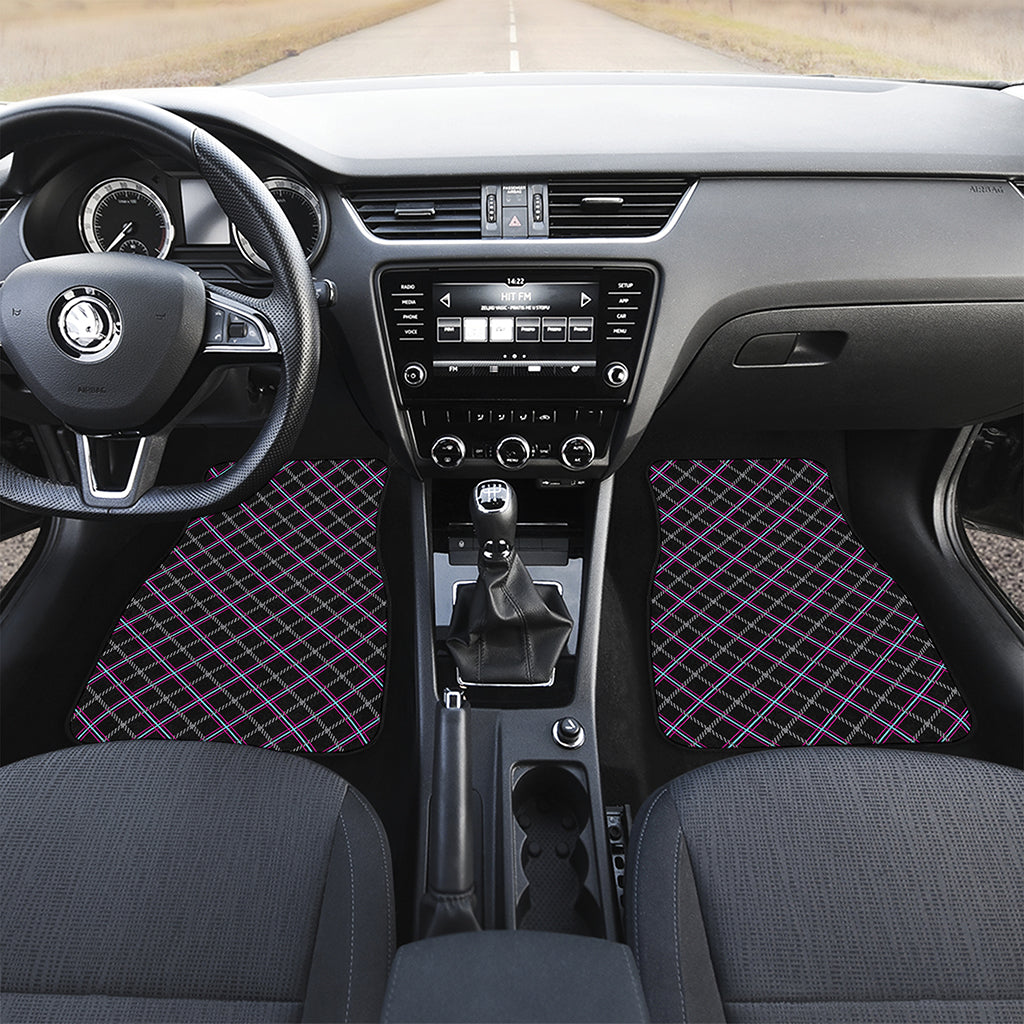 Black Grey Blue And Pink Tartan Print Front and Back Car Floor Mats