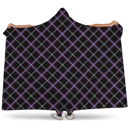 Black Grey Blue And Pink Tartan Print Hooded Blanket