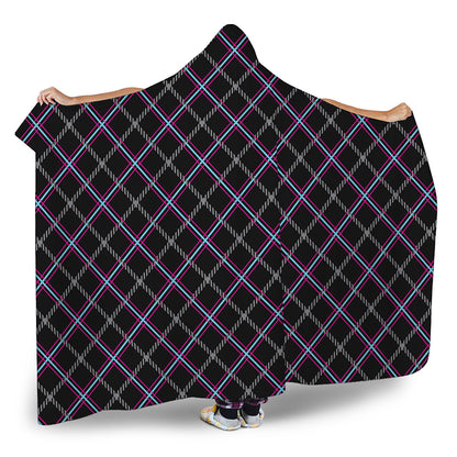 Black Grey Blue And Pink Tartan Print Hooded Blanket