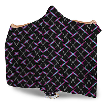 Black Grey Blue And Pink Tartan Print Hooded Blanket