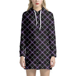 Black Grey Blue And Pink Tartan Print Hoodie Dress