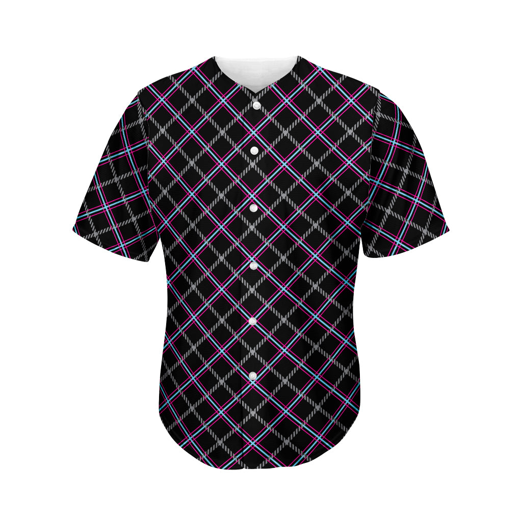 Black Grey Blue And Pink Tartan Print Men's Baseball Jersey