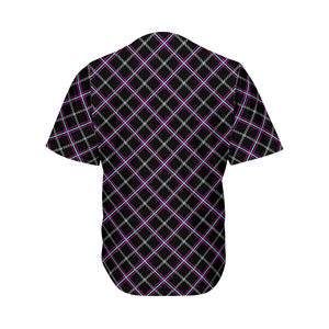 Black Grey Blue And Pink Tartan Print Men's Baseball Jersey