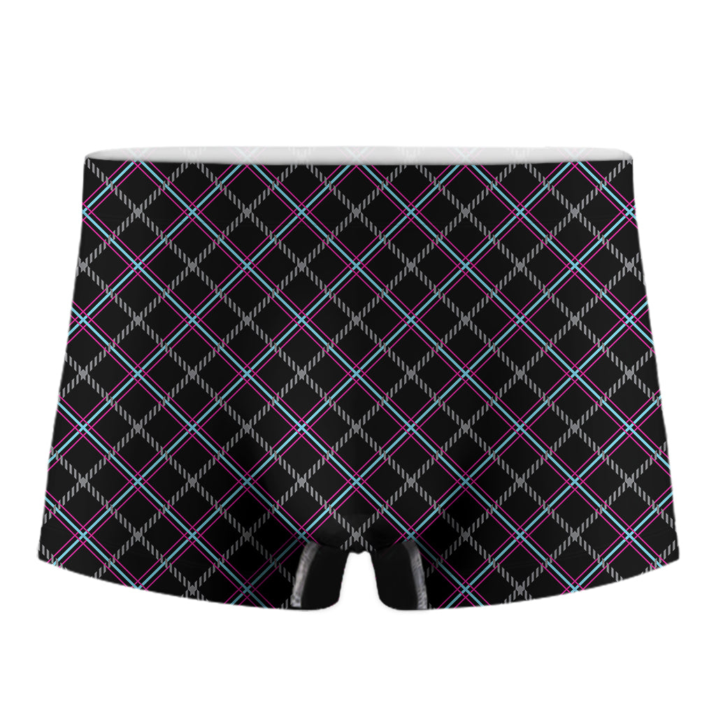 Black Grey Blue And Pink Tartan Print Men's Boxer Briefs