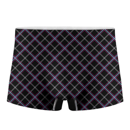 Black Grey Blue And Pink Tartan Print Men's Boxer Briefs