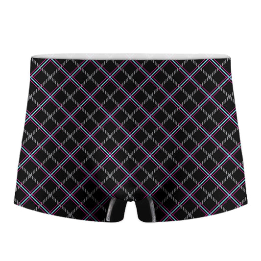 Black Grey Blue And Pink Tartan Print Men's Boxer Briefs