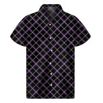 Black Grey Blue And Pink Tartan Print Men's Short Sleeve Shirt