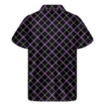 Black Grey Blue And Pink Tartan Print Men's Short Sleeve Shirt
