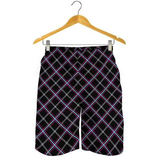 Black Grey Blue And Pink Tartan Print Men's Shorts