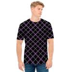 Black Grey Blue And Pink Tartan Print Men's T-Shirt