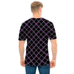 Black Grey Blue And Pink Tartan Print Men's T-Shirt