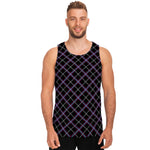 Black Grey Blue And Pink Tartan Print Men's Tank Top