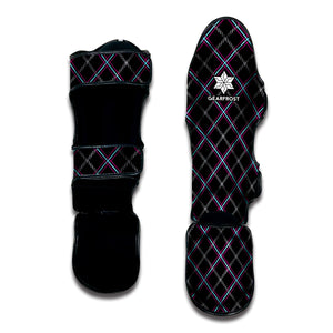 Black Grey Blue And Pink Tartan Print Muay Thai Shin Guard