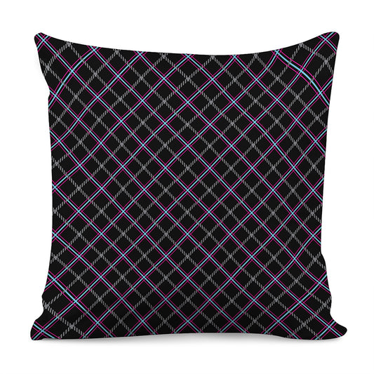 Black Grey Blue And Pink Tartan Print Pillow Cover