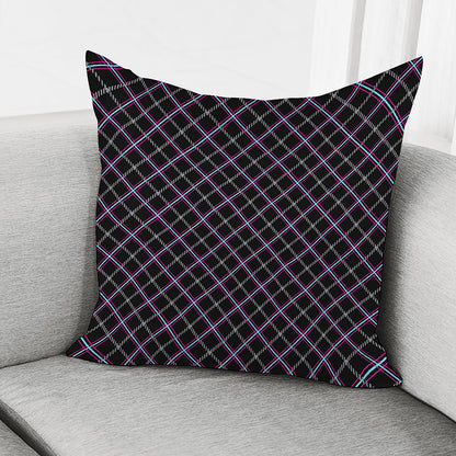 Black Grey Blue And Pink Tartan Print Pillow Cover