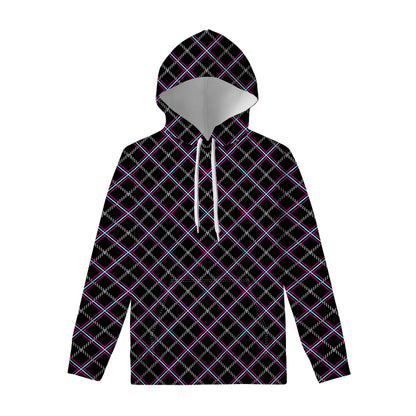 Black Grey Blue And Pink Tartan Print Pullover Hoodie