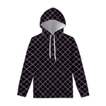 Black Grey Blue And Pink Tartan Print Pullover Hoodie