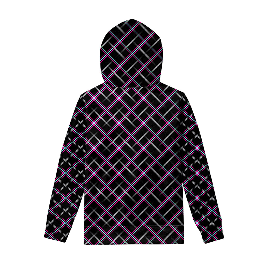 Black Grey Blue And Pink Tartan Print Pullover Hoodie
