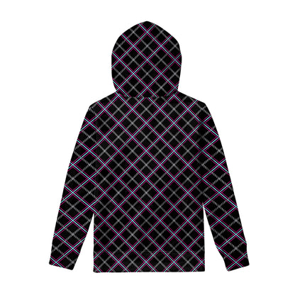 Black Grey Blue And Pink Tartan Print Pullover Hoodie