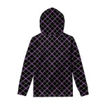 Black Grey Blue And Pink Tartan Print Pullover Hoodie
