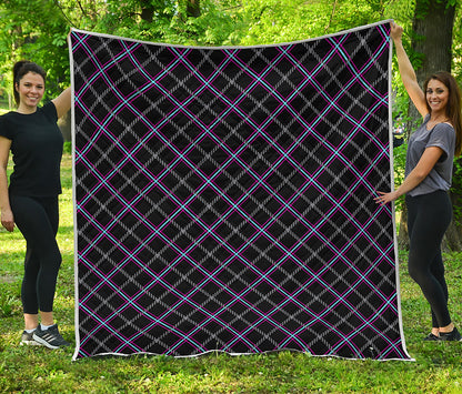 Black Grey Blue And Pink Tartan Print Quilt