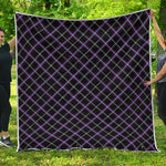 Black Grey Blue And Pink Tartan Print Quilt