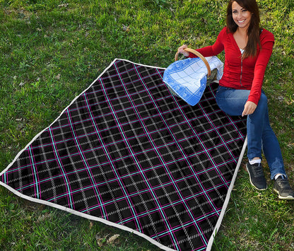 Black Grey Blue And Pink Tartan Print Quilt