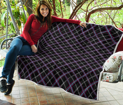 Black Grey Blue And Pink Tartan Print Quilt