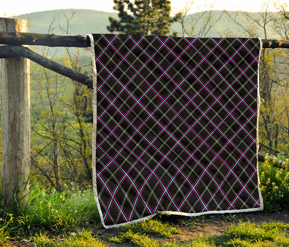 Black Grey Blue And Pink Tartan Print Quilt