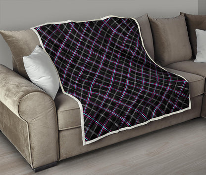 Black Grey Blue And Pink Tartan Print Quilt