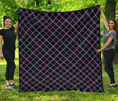 Black Grey Blue And Pink Tartan Print Quilt