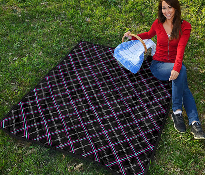 Black Grey Blue And Pink Tartan Print Quilt