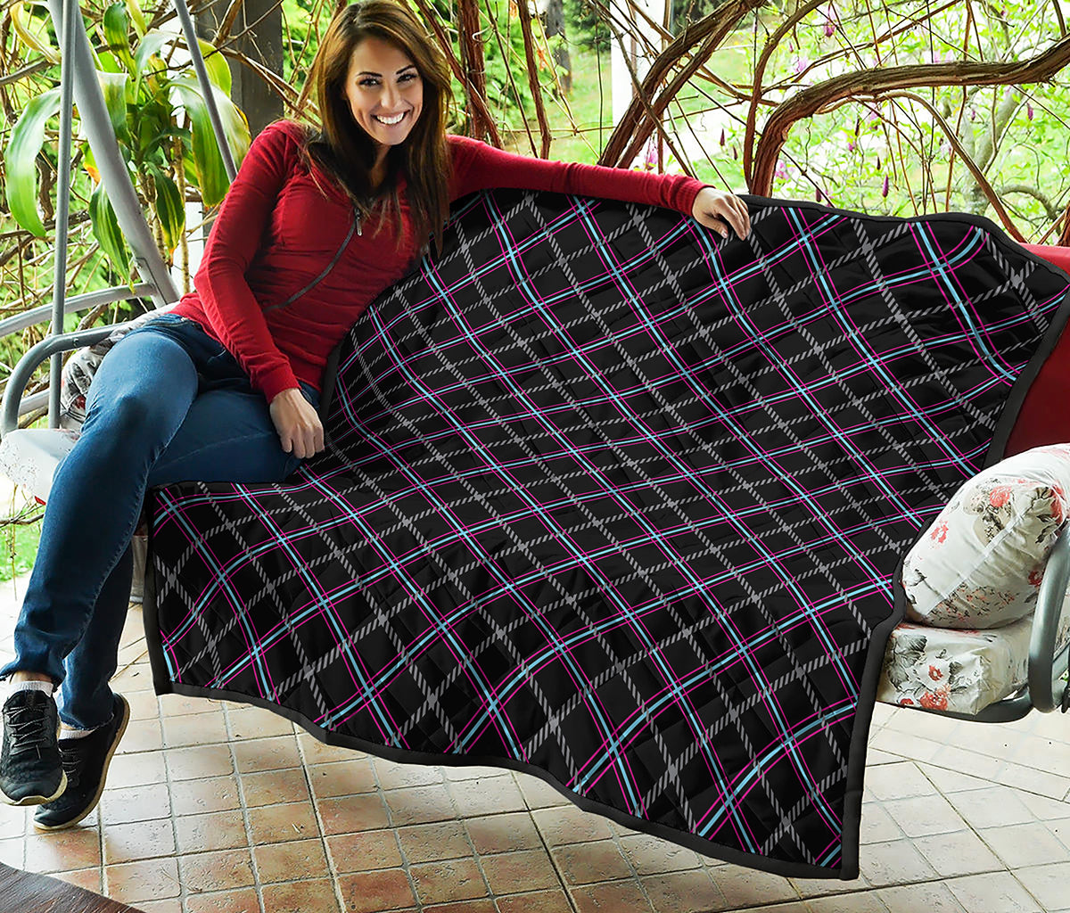 Black Grey Blue And Pink Tartan Print Quilt
