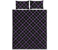 Black Grey Blue And Pink Tartan Print Quilt Bed Set