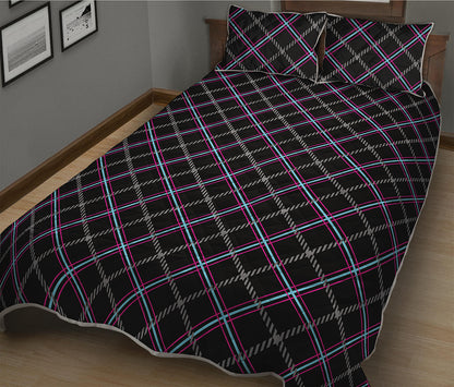 Black Grey Blue And Pink Tartan Print Quilt Bed Set