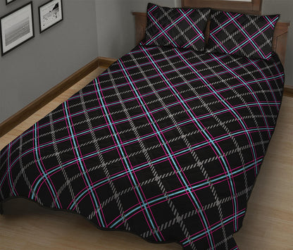 Black Grey Blue And Pink Tartan Print Quilt Bed Set